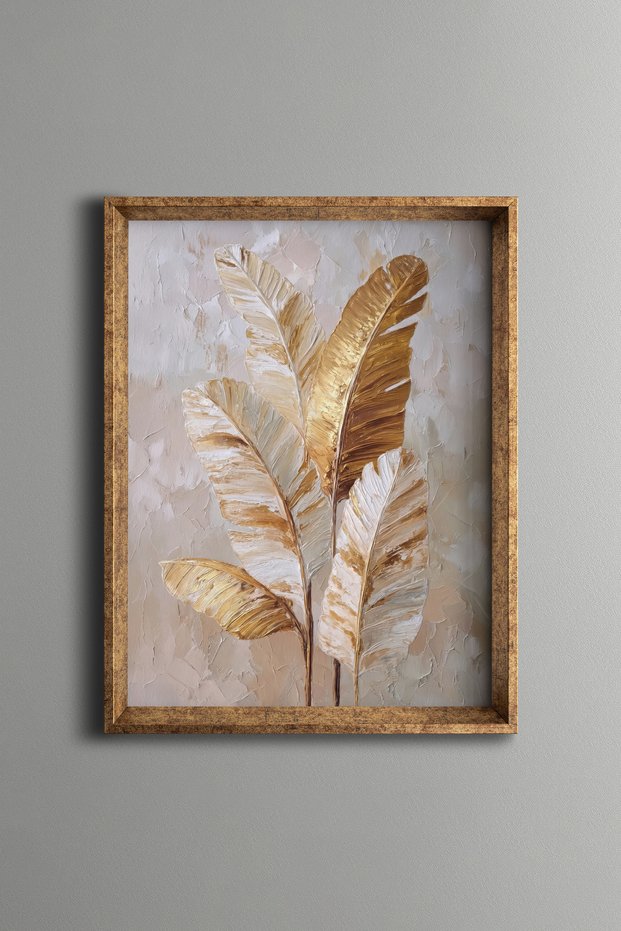 Golden Tropical Leaves - Vintage Patterned Painting - Fine Model
