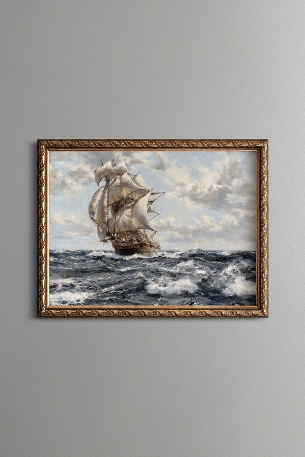 Sailing in the Stormy Sea - Vintage Patterned Painting - Fine Model