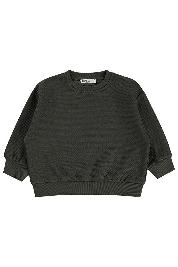 Civil Boys' Honeycomb Fabric Sweatshirt |   Jacquard Single Jersey Long Sleeve |   School Nursery and Daily Use - Khaki