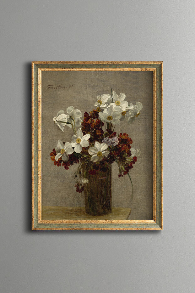 White Daffodils and Wildflowers - Vintage Patterned Painting - Fine Model