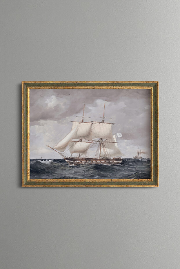 Sailing Ship and Wavy Sea - Vintage Patterned Painting - Fine Model