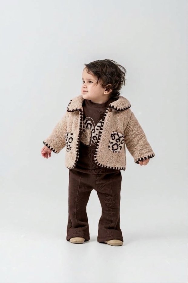 Baby Girl Jacket, Spanish Style Trousers, Leopard Pocket, Winter 3-Piece Set