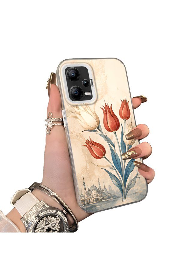 Poco X5 5g Compatible Silicone Edge Hard Back Case Tulip Pattern Loving Couple Phone Case