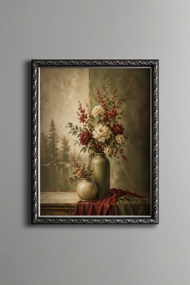 Peony Flowers in a Vase - Vintage Patterned Painting - Fine Model