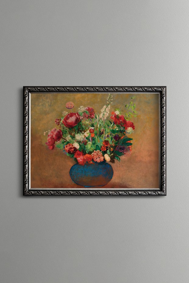 Poppies and Hyacinths in a Blue Vase - Vintage Patterned Painting - Fine Model