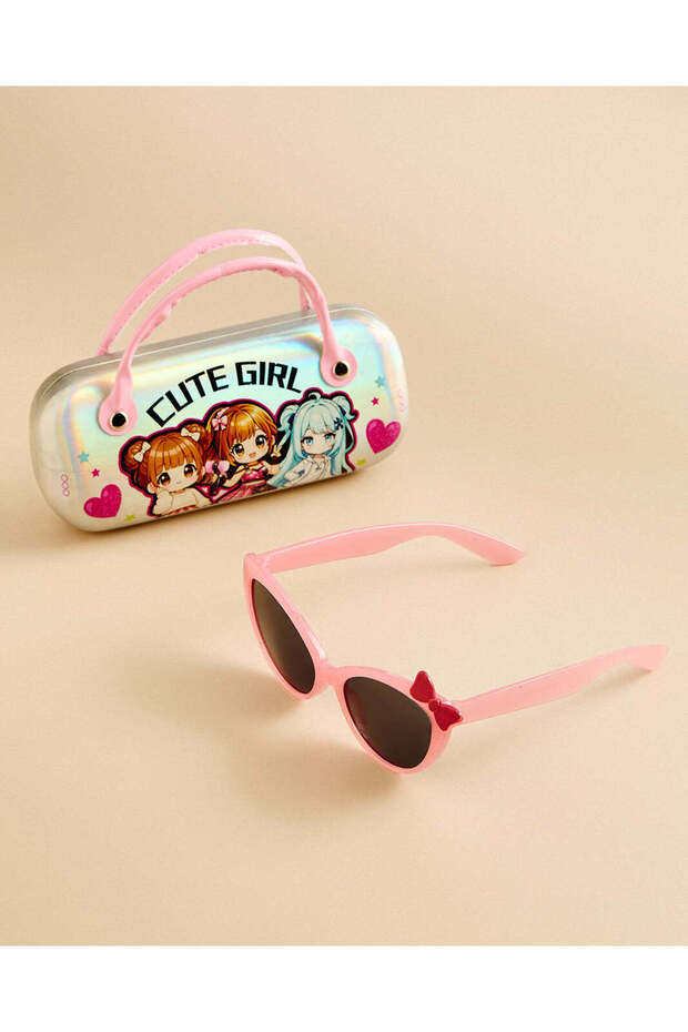 Girls Pink Bow Sunglasses With Character Case