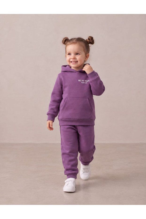 Hooded Kangaroo Pocket Front/Back Printed Sweatshirt/Sweatpants 3-Strap Set