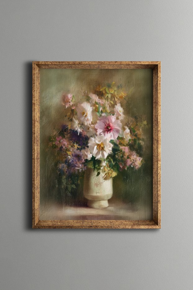 Spring Flowers in a Vase - Vintage Patterned Painting - Fine Model