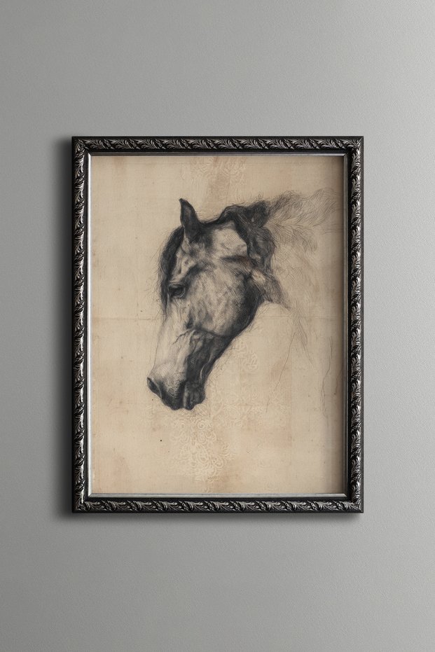 Horse Head Sketch - Vintage Patterned Painting - Fine Model