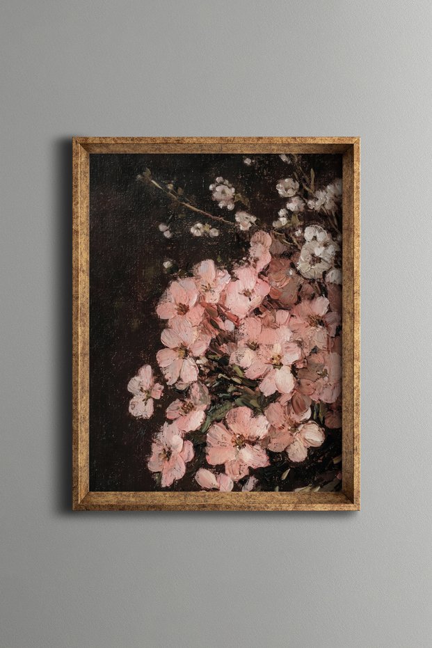 Pink Spring Flowers - Vintage Patterned Painting - Fine Model