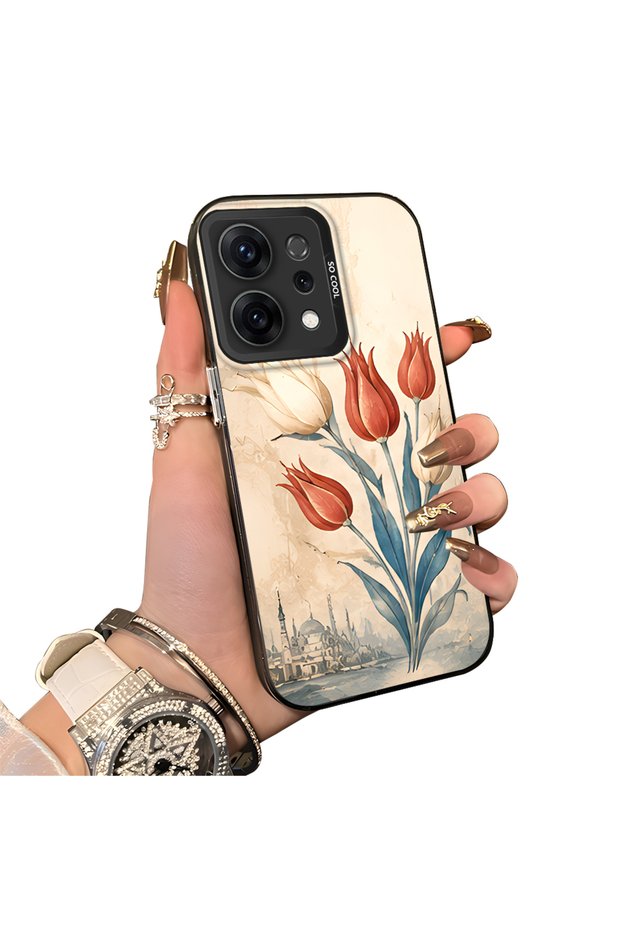 Oppo Reno 14 5g Compatible Silicone Edge Hard Back Case Tulip Pattern Lover Couple Phone Case