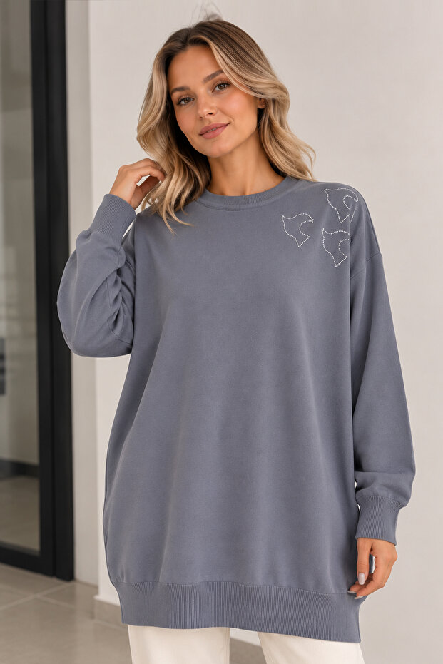 Embroidered Mercerized Tunic N3315 Gray