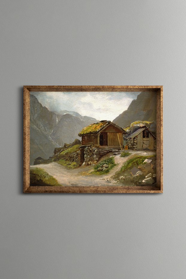 Mountain Houses Landscape - Vintage Patterned Painting - Fine Model
