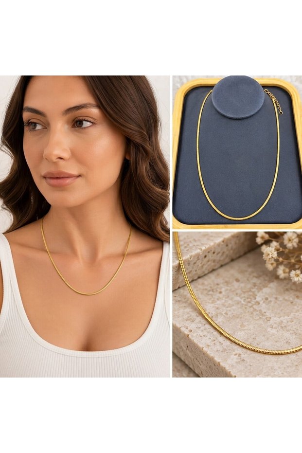 💎 Premium Shiny and Stylish Gold Color Thin Snake Chain 316L Steel Women's Necklace (45cm)