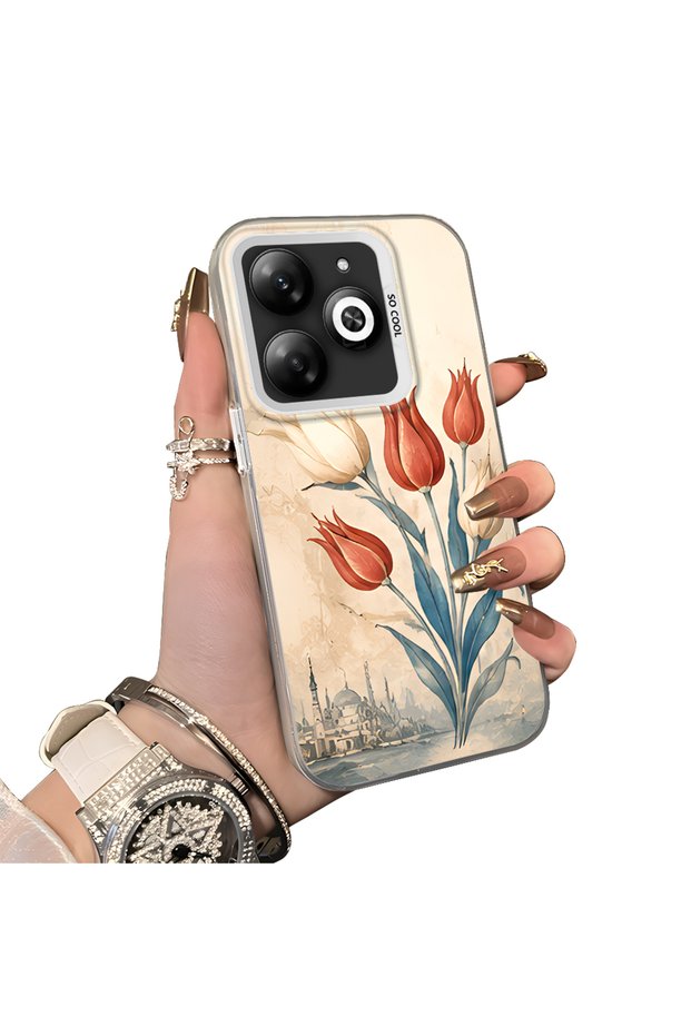 Tecno Spark 20C Compatible Silicone Edge Hard Back Case Tulip Pattern Loving Couple Phone Case