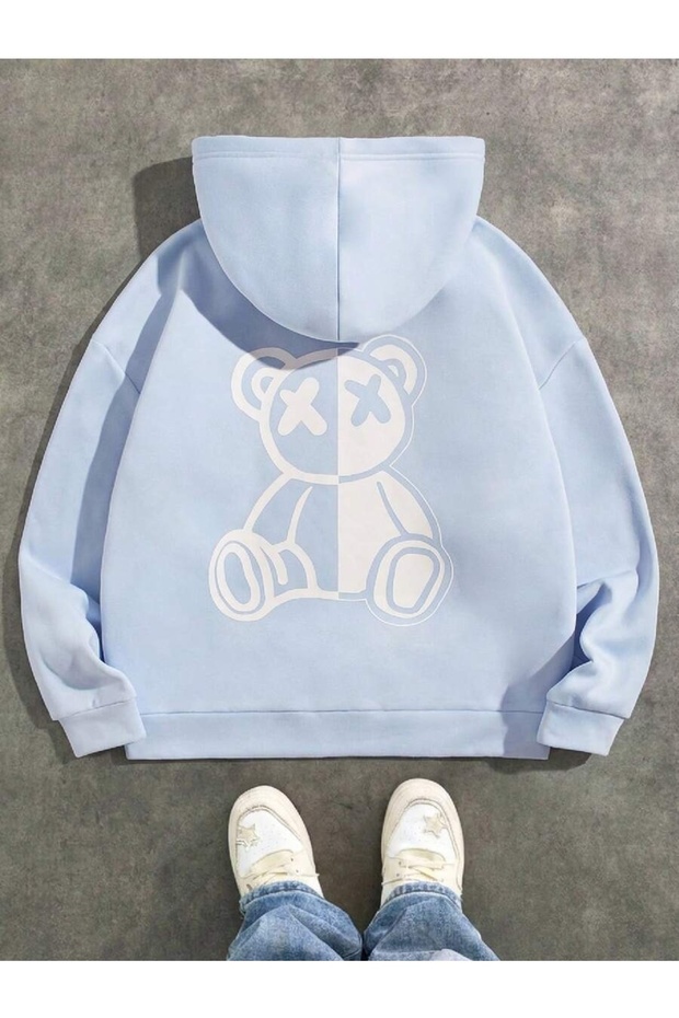 Bear Winter Thick Sweatshirt - Baby Blue Printed Oversize Sweatshirt Printed Premium Oversize T-Shirt