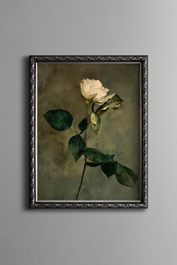 White Rose on Green Background - Vintage Patterned Painting - Fine Model