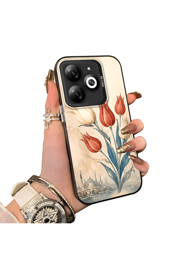 Infinix Smart 8 Compatible Silicone Edge Hard Back Case Tulip Pattern Loving Couple Phone Case