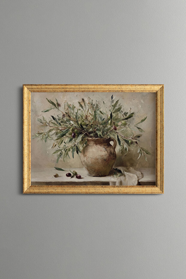 Olive Branches in Soil Test - Vintage Patterned Painting - Fine Model