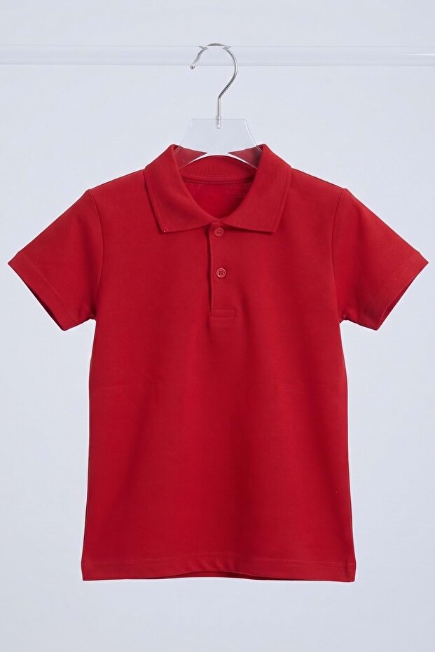 Cotton Polo Collar Short Sleeve Plain School T-Shirt M00865 Red