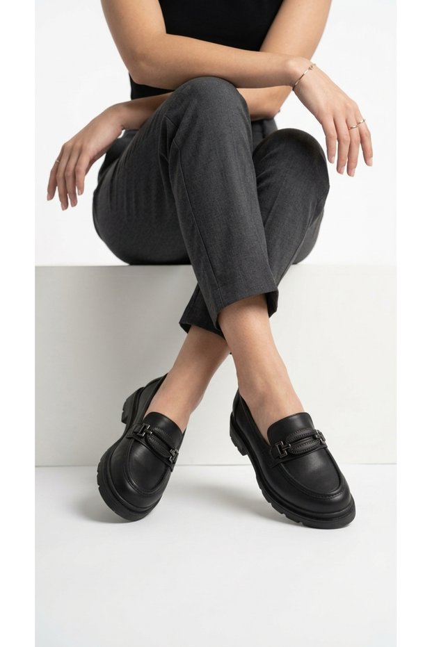 Women's Buckle Loafer Shoes Thick Sole Daily Stylish Classic Laceless Model Shnmardek816