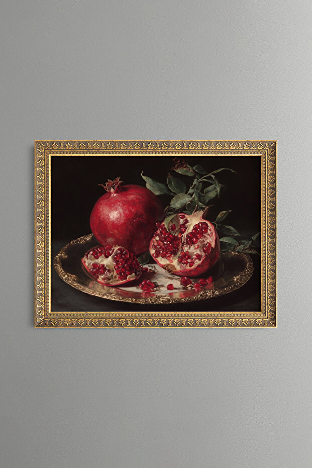 Embroidered Pomegranates on Tray - Vintage Patterned Painting - Fine Model