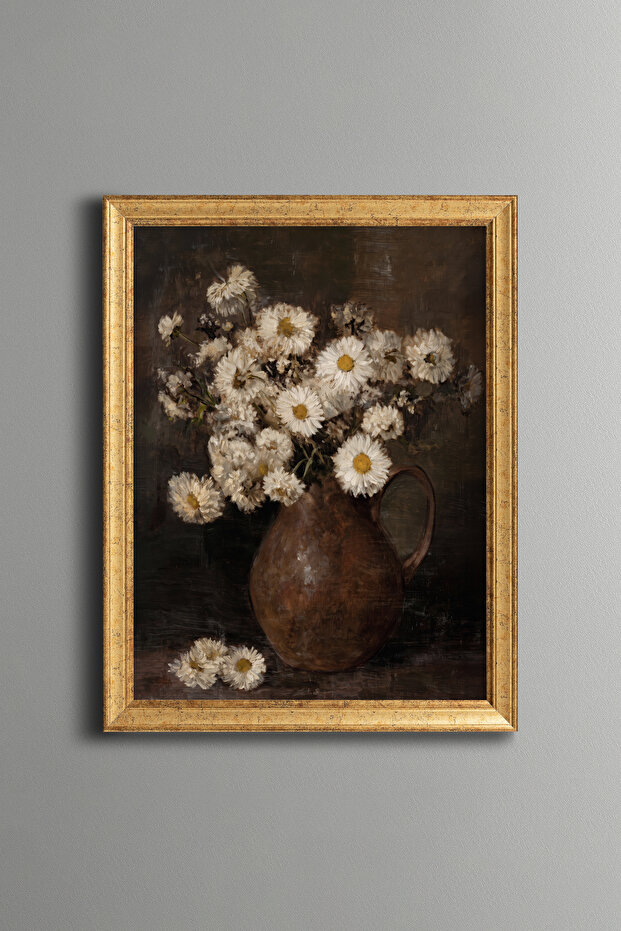 Daisies in a Copper Jug - Vintage Patterned Painting - Fine Model