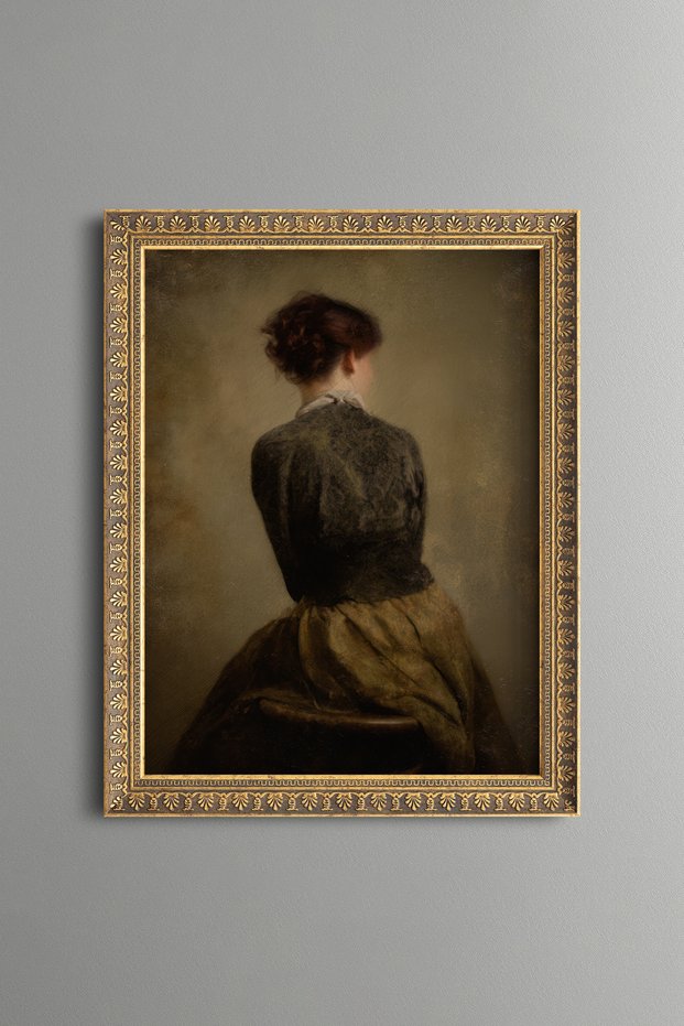 Woman Facing Backwards - Vintage Patterned Painting - Slim Model