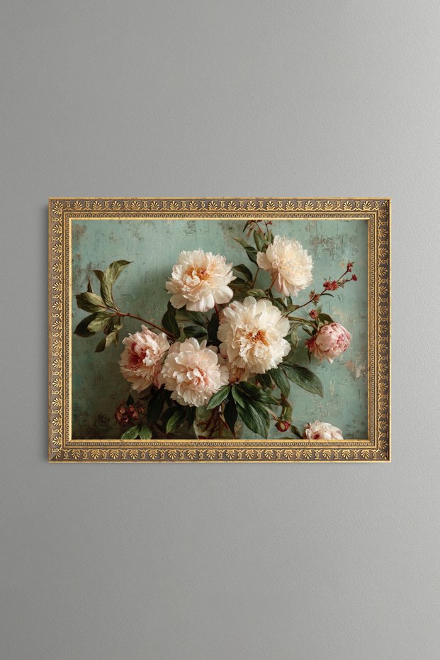 White Peonies - Vintage Patterned Painting - Fine Model
