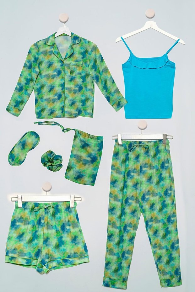 7-Piece Batik Green Pajama Set