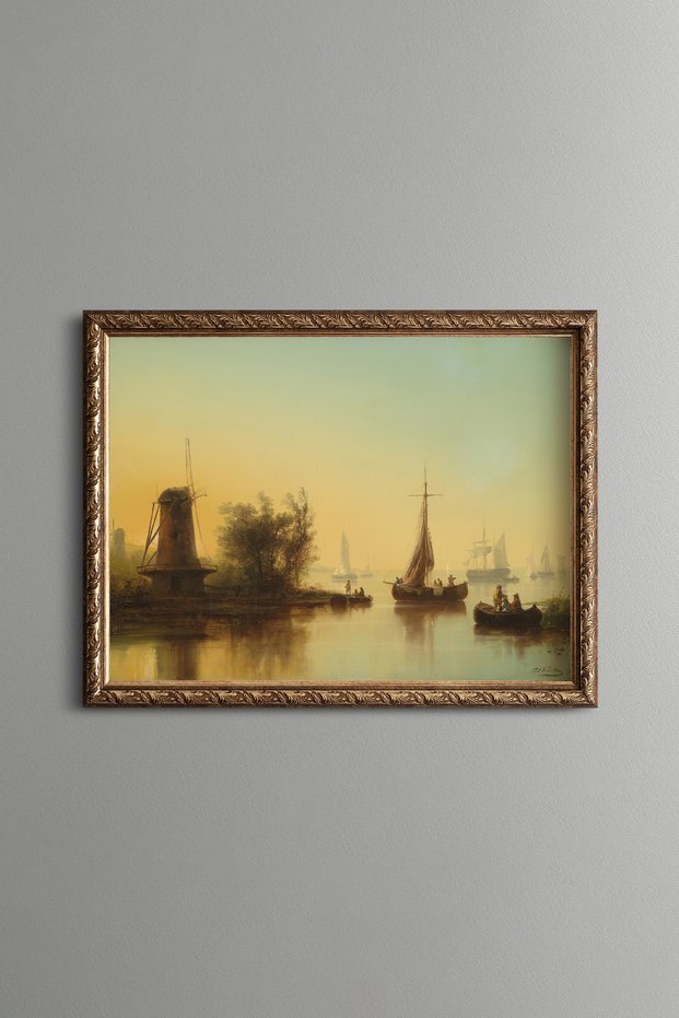 Windmills and Sailboats - Vintage Patterned Painting - Fine Model