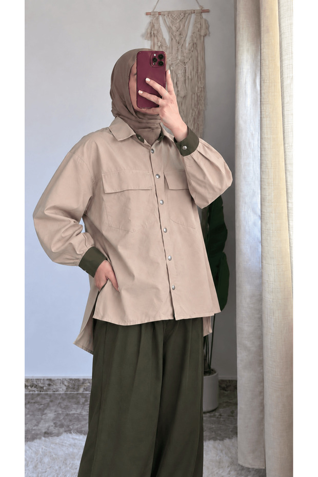طقم بنطلون بجيبين - كاكي