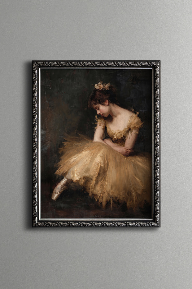 Restful Ballerina - Vintage Patterned Painting - Slim Model