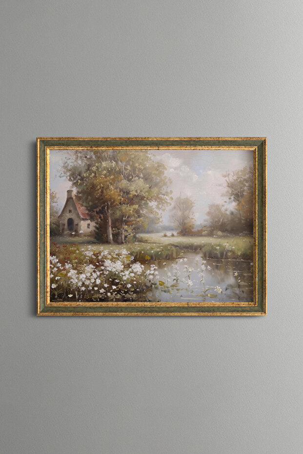 Country House by the River - Vintage Patterned Painting - Fine Model