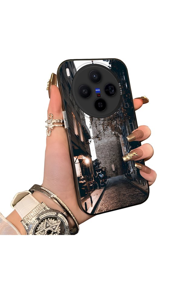 Vivo X300 Compatible Silicone Edge Hard Back Case Galata Tower Patterned Phone Case