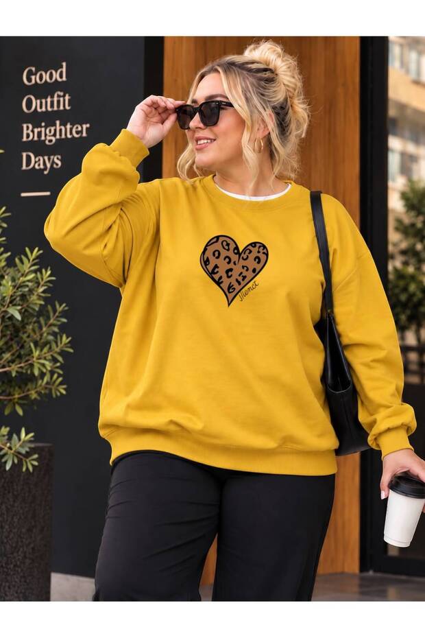 3 Yarn Combed Cotton Plus Size Leopard Print Heart Printed Unisex Sweatshirt Vp4