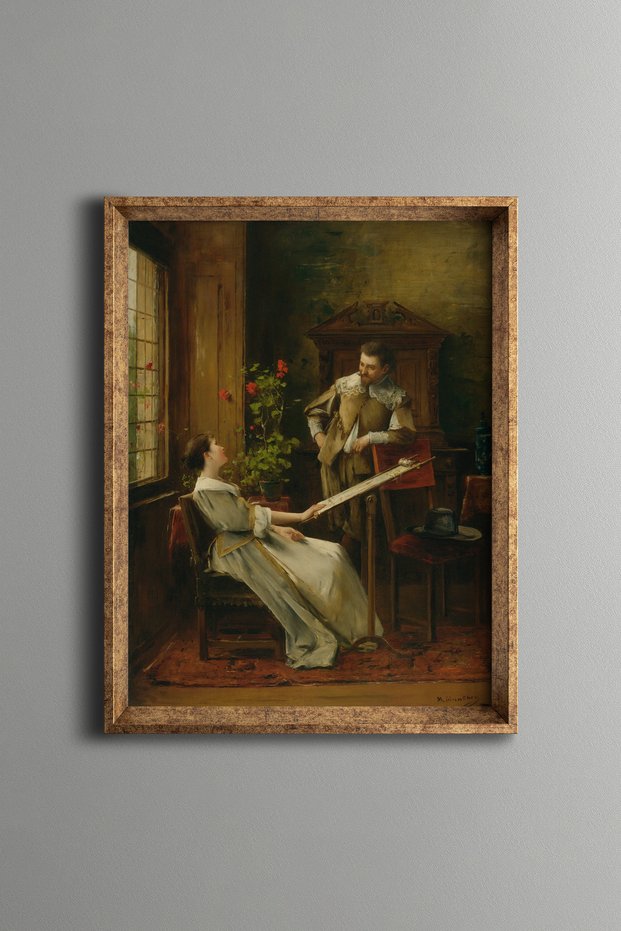 Chat in the Painter's Workshop - Vintage Patterned Painting - Fine Model