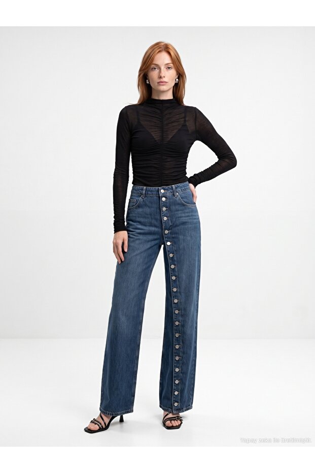 72360 100% Cotton Button Detailed Jean-Blue