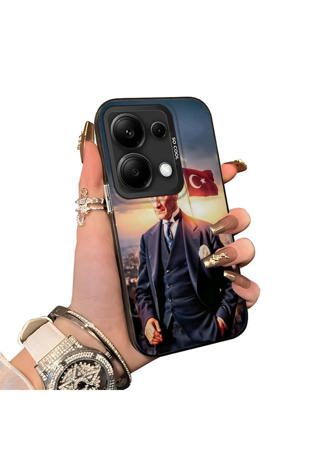Poco M6 Pro 4g Compatible Silicone Edge Hard Back Case Ataturk Patterned Phone Case