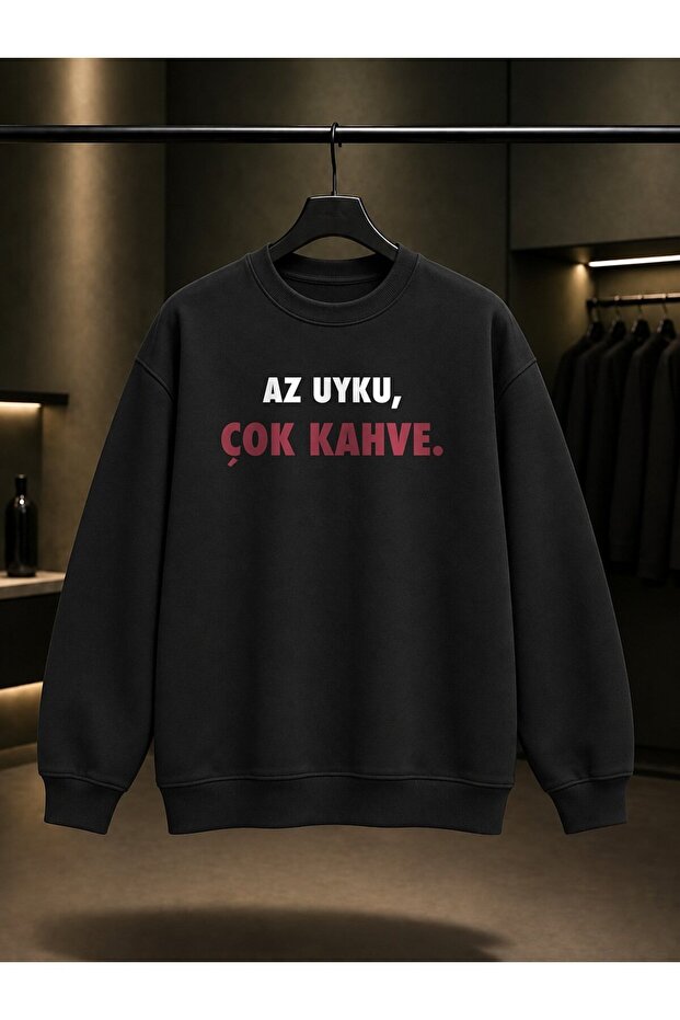 Unisex 100% Cotton Sweatshirt with the Text "Less Sleep, Too Much Coffee" Printed on It