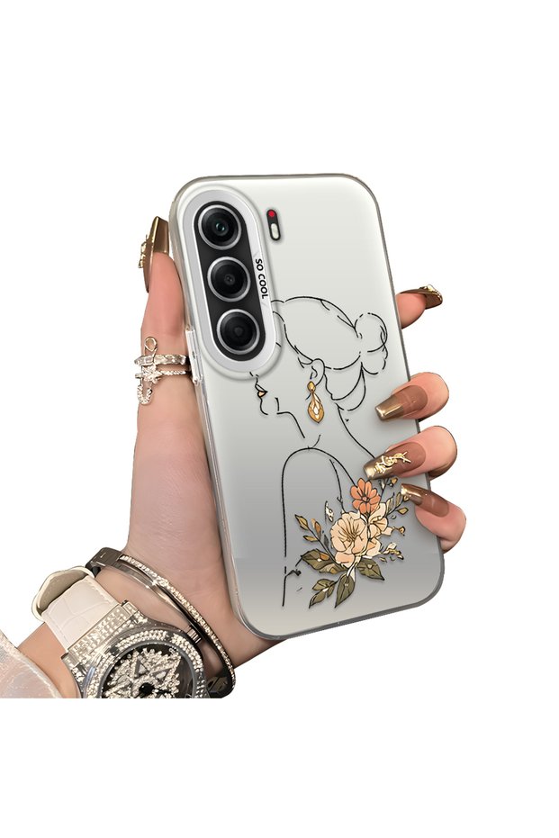 Tecno Camon 40 Pro 5g Cm7 Compatible Silicone Edge Hard Back Case with Line Art Pattern Phone Case