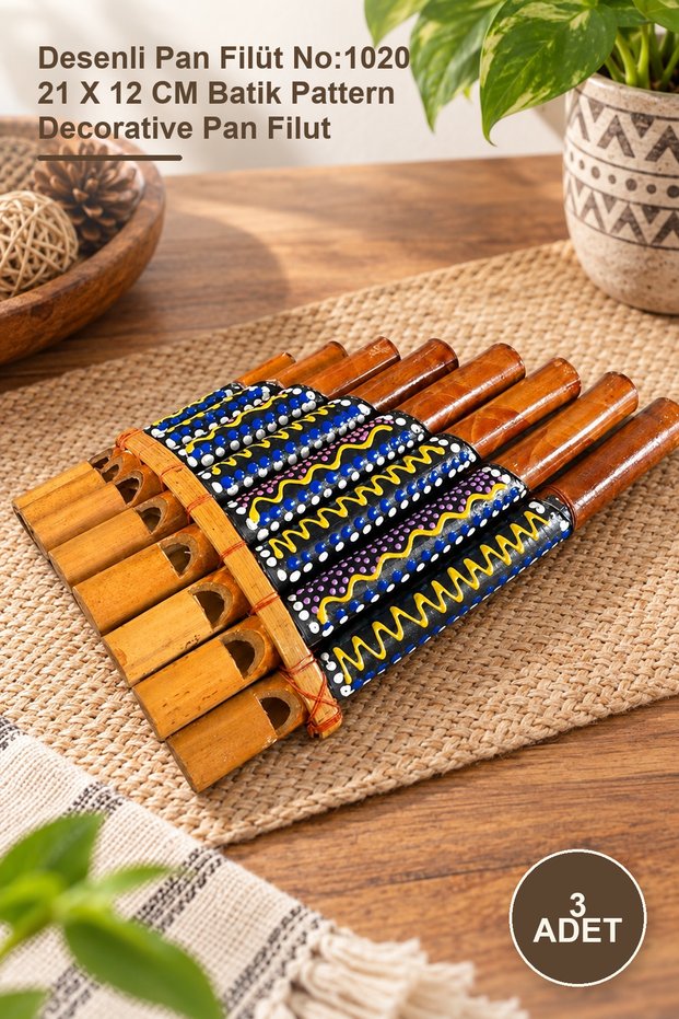 3 Pieces of Batik Pan Flute – Patterned Pan Flute No:1020 21 X 12 cm Batik Pattern Decorative Pan Flute