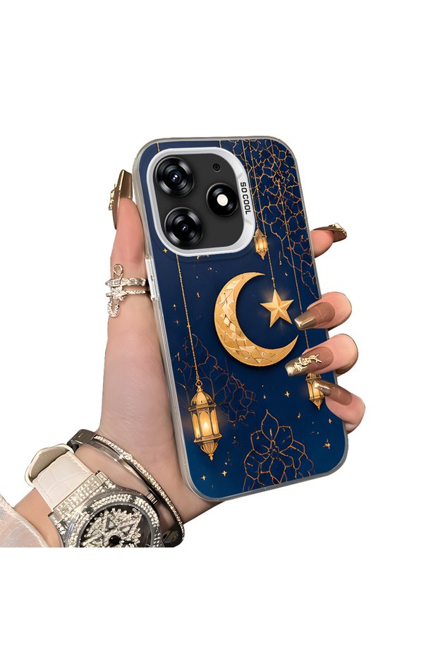 Phone Case for Tecno Spark 10 Pro 4g Compatible Silicone Edge Hard Back Case Crescent and Star Pattern