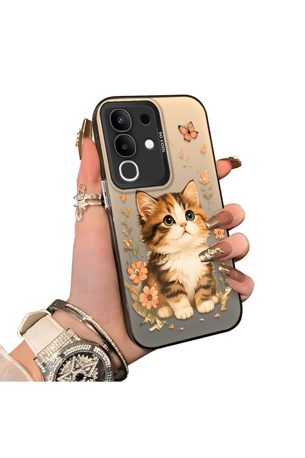 Vivo Y29 Compatible Silicone Edge Hard Back Case Cat Pattern Loving Couple Phone Case