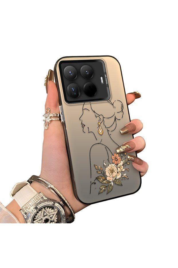 15t Pro Compatible Silicone Edge Hard Back Case Line Art Patterned Phone Case