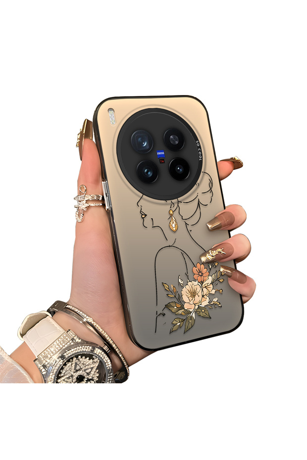 Vivo X300 Pro Compatible Silicone Edge Hard Back Case Line Art Patterned Phone Case