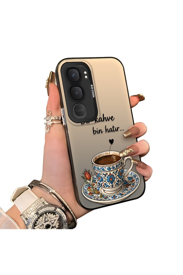 Vivo Y31 5g Compatible Silicone Edge Hard Back Case Turkish Coffee Patterned Phone Case