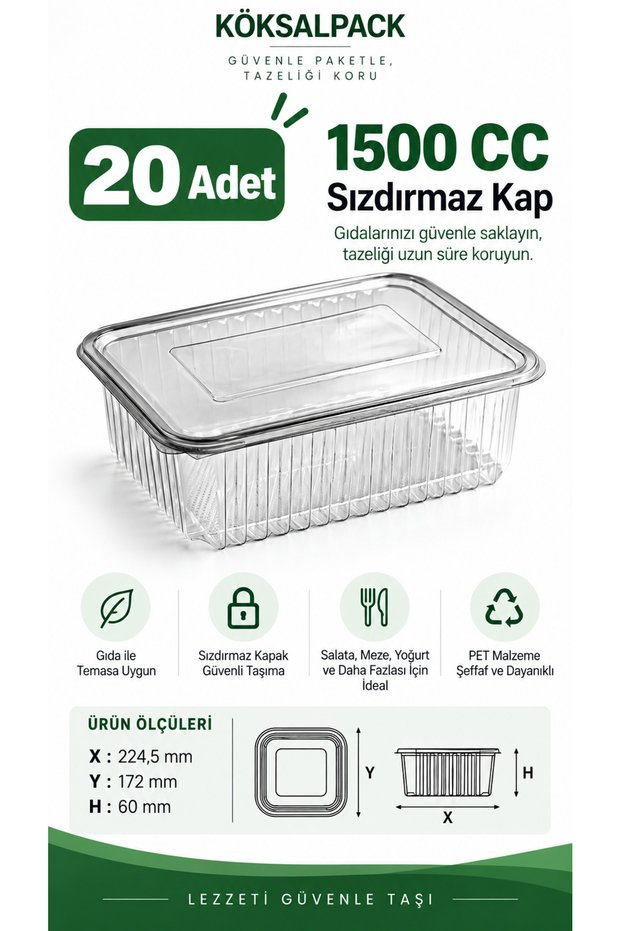 20 Pieces 1500 Cc Leak-Proof Transparent Pet Food Container Salad Appetizer Takeaway Container