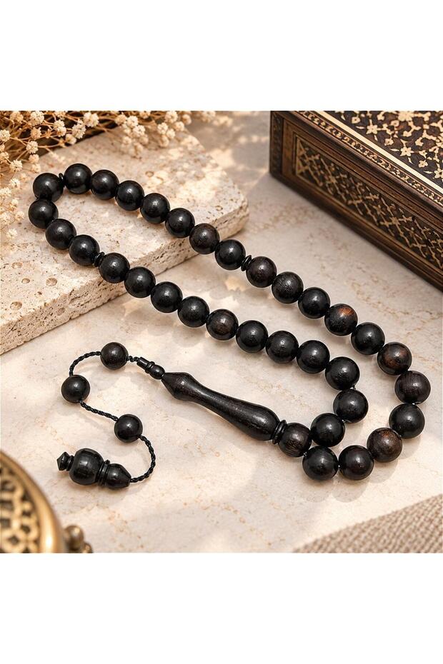 Dark Tone Globe Cut Ebony Wood Prayer Beads