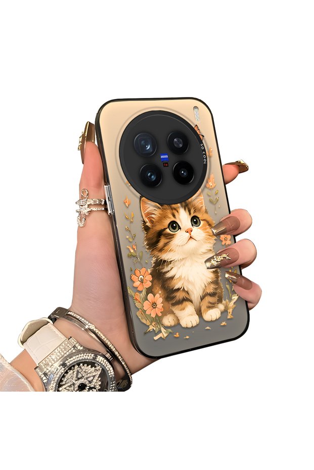 Vivo X200 Pro Compatible Silicone Edge Hard Back Case Cat Pattern Lover Couple Phone Case